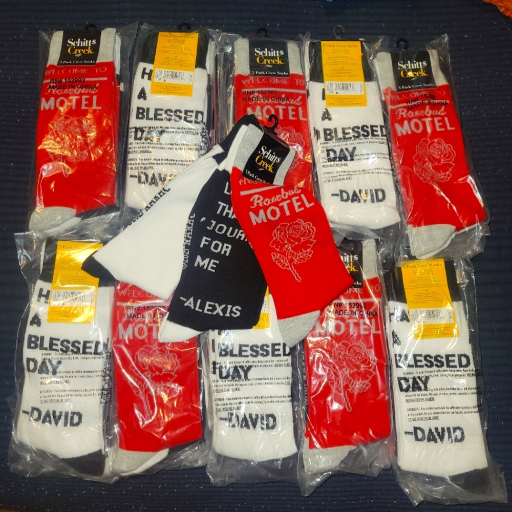 Schitts Creek assorted 3 pack One Size Funny quotes unisex socks.